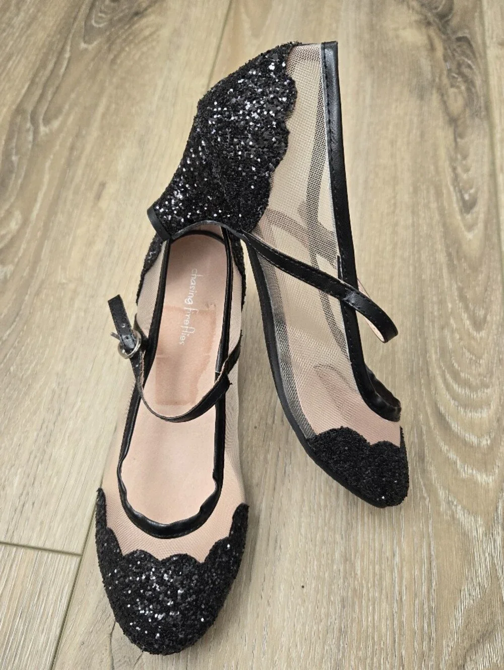 Chasing Fireflies Mesh & Glitter Heeled Maryjane Shoes, 2 Kids
